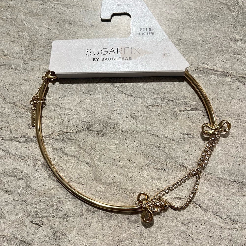 Nwt BaubleBar sugarfix Gold Necklace with Curved Bar and bows